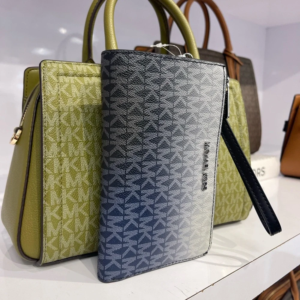 MICHAEL KORS Jet Set Lg Ombré Signature Logo Double Zip Wristlet Phone Hd Wallet